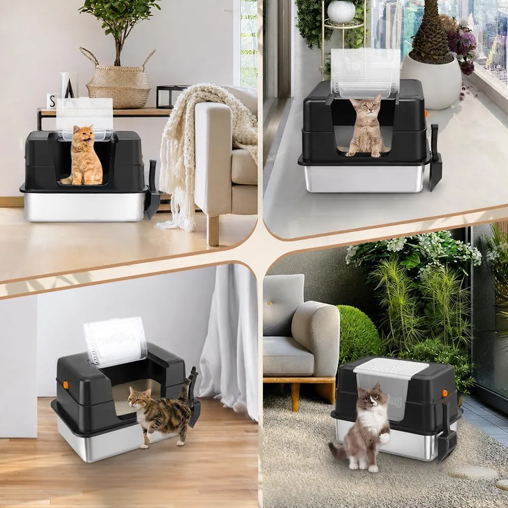 The Vivifying enclosed litter box in four rooms of a home