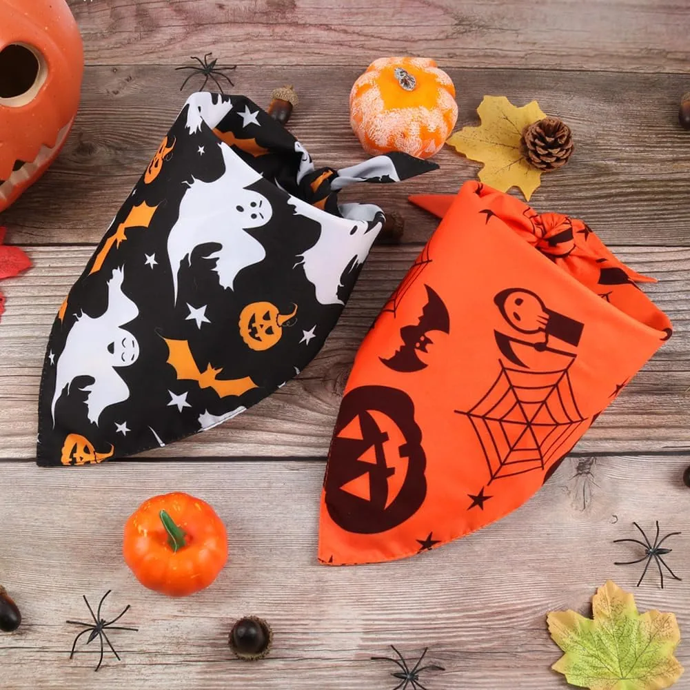 A black ghost print and an orange pumpkin print Vivifying Halloween dog bandana