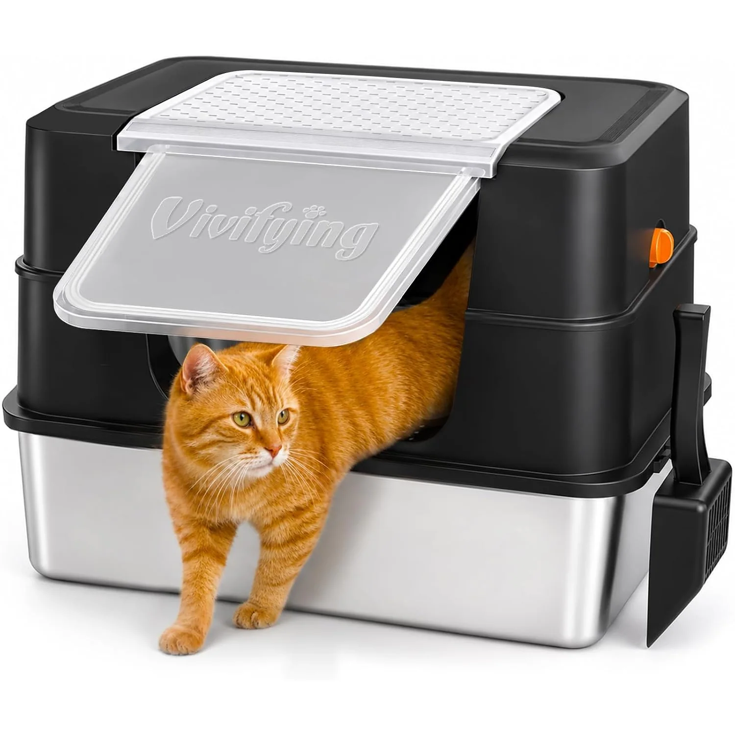 Vivifying Enclosed Stainless Steel Litter Box, black
