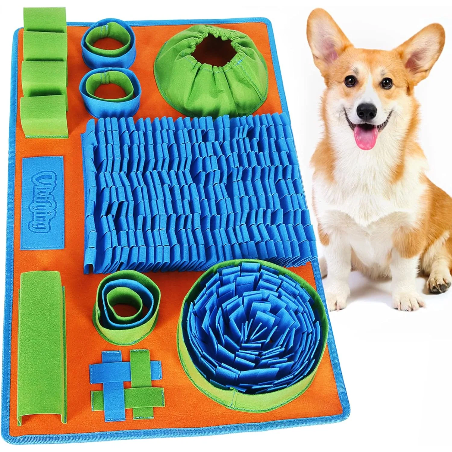 Vivifying 8-Zone Snuffle Mat, 26 x 16.5 in, blue, green and orange